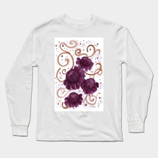 Maroon and Gold Flowers Long Sleeve T-Shirt